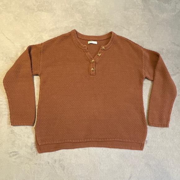 Sonoma Knit Sweater Women's Medium Brown Henley Earthy Clean Girl Cabin Rory - Picture 8 of 8